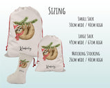 Personalised Large Christmas Sack Xmas Sloth Design Name Xmas Stocking Gift Stocking Rudolph Sack Red Drawstring Decoration SK070