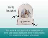 Personalised Large Christmas Sack Robin and Squirrel Design Xmas Stocking Gift Rudolph Sack Red Drawstring Christmas Decoration SK073