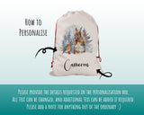Personalised Large Christmas Sack Robin and Squirrel Design Xmas Stocking Gift Rudolph Sack Red Drawstring Christmas Decoration SK073