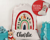 Personalised Large Christmas Sack Rainbow Name Xmas Stocking Gift Stocking Rudolph Sack Red Drawstring Christmas Decoration SK082