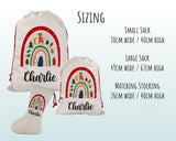 Personalised Large Christmas Sack Rainbow Name Xmas Stocking Gift Stocking Rudolph Sack Red Drawstring Christmas Decoration SK082