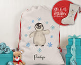 Personalised Large Christmas Sack Penguin Name Xmas Stocking Gift Stocking Rudolph Sack Red Drawstring Christmas Decoration SK109