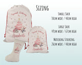 Personalised Christmas Sack - Santa Sack for Kids Presents Xmas Bunny Pink Tree Design Stocking Christmas Eve Bag Box for Girls & Boys XS004