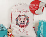 Personalised Christmas Sack - Santa Sack for Kids Presents Xmas Mouse Wreath Design Stocking Christmas Eve Bag Box for Girls & Boys XS009