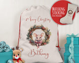 Personalised Christmas Sack - Santa Sack for Kids Presents Xmas Wreath Mouse Design Stocking Christmas Eve Bag Box for Girls & Boys XS010