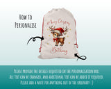 Personalised Christmas Sack - Santa Sack for Kids Presents Xmas Reindeer Santa Hat Design Stocking Christmas Eve Bag for Girls & Boys XS014