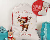 Personalised Christmas Sack - Santa Sack for Kids Presents Xmas Reindeer Santa Hat Design Stocking Christmas Eve Bag for Girls & Boys XS014