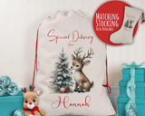 Personalised Christmas Sack - Santa Sack for Kids Presents Xmas Reindeer Tree Design Stocking Christmas Eve Bag Box for Girls & Boys XS019