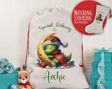 Personalised Christmas Sack - Santa Sack for Kids Presents Xmas Dinosaur Moon Design Stocking Christmas Eve Bag Box for Girls & Boys XS022