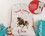 Personalised Christmas Sack - Santa Sack for Kids Presents Xmas Festive Horse Design Stocking Christmas Eve Bag Box for Girls & Boys XS027