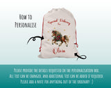 Personalised Christmas Sack - Santa Sack for Kids Presents Xmas Festive Horse Design Stocking Christmas Eve Bag Box for Girls & Boys XS027