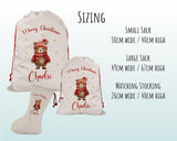 Personalised Christmas Sack - Santa Sack for Kids Presents Xmas Cute Bear Design Stocking Christmas Eve Bag Box for Girls & Boys XS036