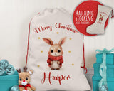 Personalised Christmas Sack - Santa Sack for Kids Presents Xmas Cute Bunny Design Stocking Christmas Eve Bag Box for Girls & Boys XS037