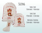 Personalised Christmas Sack - Santa Sack for Kids Presents Xmas Cute Winter Fox Design Stocking Christmas Eve Bag Box for Girls & Boys XS039
