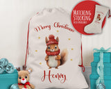 Personalised Christmas Sack - Santa Sack for Kids Presents Xmas Cute Squirrel Design Stocking Christmas Eve Bag Box for Girls & Boys XS041
