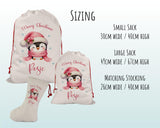 Personalised Christmas Sack - Santa Sack for Kids Presents Xmas Cute Penguin Design Stocking Christmas Eve Bag Box for Girls & Boys XS044