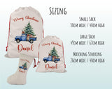 Personalised Christmas Sack - Santa Sack for Kids Presents Xmas Tree and Truck Design Stocking Christmas Eve Bag Box for Girls & Boys XS046