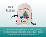 Personalised Christmas Sack - Santa Sack for Kids Presents Xmas Tree and Truck Design Stocking Christmas Eve Bag Box for Girls & Boys XS046