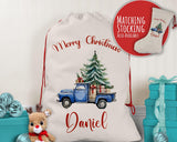 Personalised Christmas Sack - Santa Sack for Kids Presents Xmas Tree and Truck Design Stocking Christmas Eve Bag Box for Girls & Boys XS046