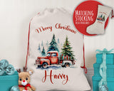 Personalised Christmas Sack - Santa Sack for Kids Presents Xmas Tree and Truck Design Stocking Christmas Eve Bag Box for Girls & Boys XS047