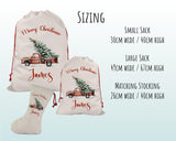 Personalised Christmas Sack - Santa Sack for Kids Presents Xmas Tree and Truck Design Stocking Christmas Eve Bag Box for Girls & Boys XS049