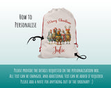 Personalised Christmas Sack - Santa Sack for Kids Presents Xmas Chickens and Lights Design Stocking Christmas Eve Bag for Girls & Boys XS052