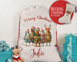 Personalised Christmas Sack - Santa Sack for Kids Presents Xmas Chickens and Lights Design Stocking Christmas Eve Bag for Girls & Boys XS052