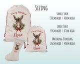 Personalised Christmas Sack - Santa Sack for Kids Presents Xmas Cute Donkey Design Stocking Christmas Eve Bag Box for Girls & Boys XS057