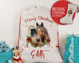 Personalised Christmas Sack - Santa Sack for Kids Presents Xmas Cute Horse Design Stocking Christmas Eve Bag Box for Girls & Boys XS059