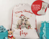 Personalised Christmas Sack - Santa Sack for Kids Presents Xmas Cute Sheep Lamb Design Stocking Christmas Eve Bag for Girls & Boys XS061
