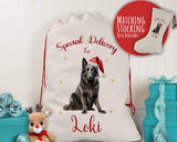 Personalised Belgian Sheepdog Large Christmas Sack - Red Drawstring Bag for Xmas Presents - Christmas Eve Bag Box Decoration for Dogs XS073