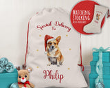 Personalised Corgi Dog Large Christmas Sack - Red Drawstring Bag for Xmas Presents - Christmas Eve Bag Box Decoration for Dogs XS089