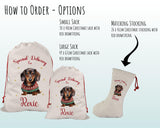 Personalised Dachshund Large Christmas Sack - Red Drawstring Bag for Xmas Presents - Christmas Eve Bag Box Decoration for Dogs XS091