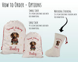 Personalised Dachshund Large Christmas Sack - Red Drawstring Bag for Xmas Presents - Christmas Eve Bag Box Decoration for Dogs XS095