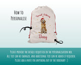 Personalised Golden Retriever Large Christmas Sack - Red Drawstring Bag for Xmas Presents - Christmas Eve Bag Box Decoration for Dogs XS109