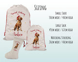 Personalised Hungarian Vizsla Large Christmas Sack - Red Drawstring Bag for Xmas Presents - Christmas Eve Bag Box Decoration for Dogs XS113