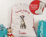Personalised Italian Greyhound Large Christmas Sack - Red Drawstring Bag for Xmas Presents - Christmas Eve Bag Box Decoration for Dogs XS116