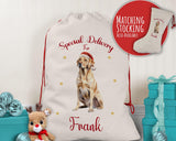 Personalised Yellow Labrador Large Christmas Sack - Red Drawstring Bag for Xmas Presents - Christmas Eve Bag Box Decoration for Dogs XS125