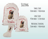 Personalised Pug Dog Large Christmas Sack - Red Drawstring Bag for Xmas Presents - Christmas Eve Bag Box Decoration for Dogs XS139