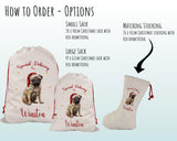 Personalised Pug Dog Large Christmas Sack - Red Drawstring Bag for Xmas Presents - Christmas Eve Bag Box Decoration for Dogs XS139