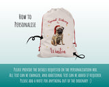 Personalised Pug Dog Large Christmas Sack - Red Drawstring Bag for Xmas Presents - Christmas Eve Bag Box Decoration for Dogs XS139