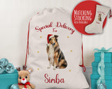 Personalised Rough Collie Large Christmas Sack - Red Drawstring Bag for Xmas Presents - Christmas Eve Bag Box Decoration for Dogs XS141