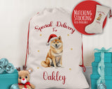 Personalised Shiba Inu Dog Large Christmas Sack - Red Drawstring Bag for Xmas Presents - Christmas Eve Bag Box Decoration for Dogs XS147