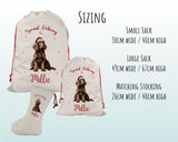 Personalised Spaniel Dog Large Christmas Sack - Red Drawstring Bag for Xmas Presents - Christmas Eve Bag Box Decoration for Dogs XS151