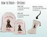 Personalised Spaniel Dog Large Christmas Sack - Red Drawstring Bag for Xmas Presents - Christmas Eve Bag Box Decoration for Dogs XS151