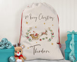 Personalised Large Christmas Sack Xmas Santa Sleigh Reindeer Name Stocking Star Gift Sack Red Drawstring Christmas Decoration SK167