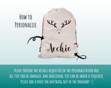 Personalised Large Christmas Rudolph Sack Name Xmas Stocking Gift Stocking Reindeer Sack Red Drawstring Christmas Decoration SK003