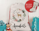 Personalised Large Christmas Reindeer Sack Name Xmas Stocking Gift Stocking Rudolph Sack Red Drawstring Christmas Decoration SK005