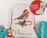 Personalised Large Christmas Robin Sack Name Xmas Stocking Gift Stocking Custom Named Sack Red Drawstring Christmas Decoration SK007