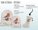 Personalised Large Christmas Robin Sack Name Xmas Stocking Gift Stocking Custom Named Sack Red Drawstring Christmas Decoration SK007